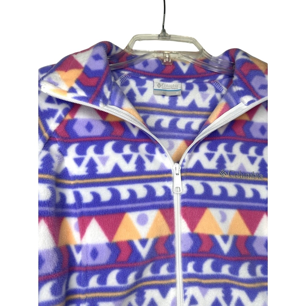Columbia Benton Springs Printed Fleece Jacket Women M White Fair‎ Isle Full Zip